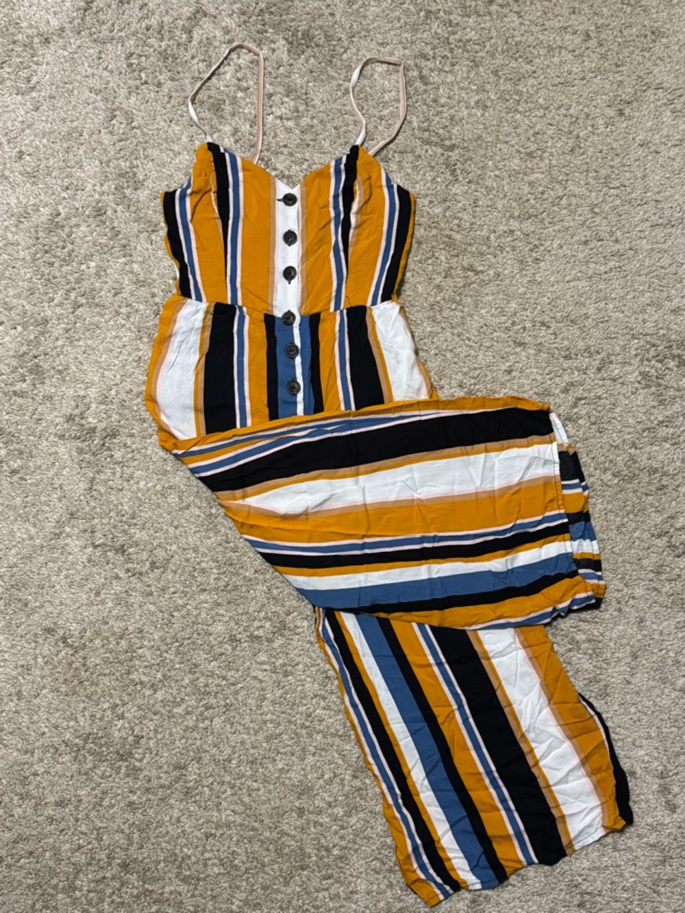 Japna Striped Cropped Wide Leg Jumpsuit Size M Boho Summer